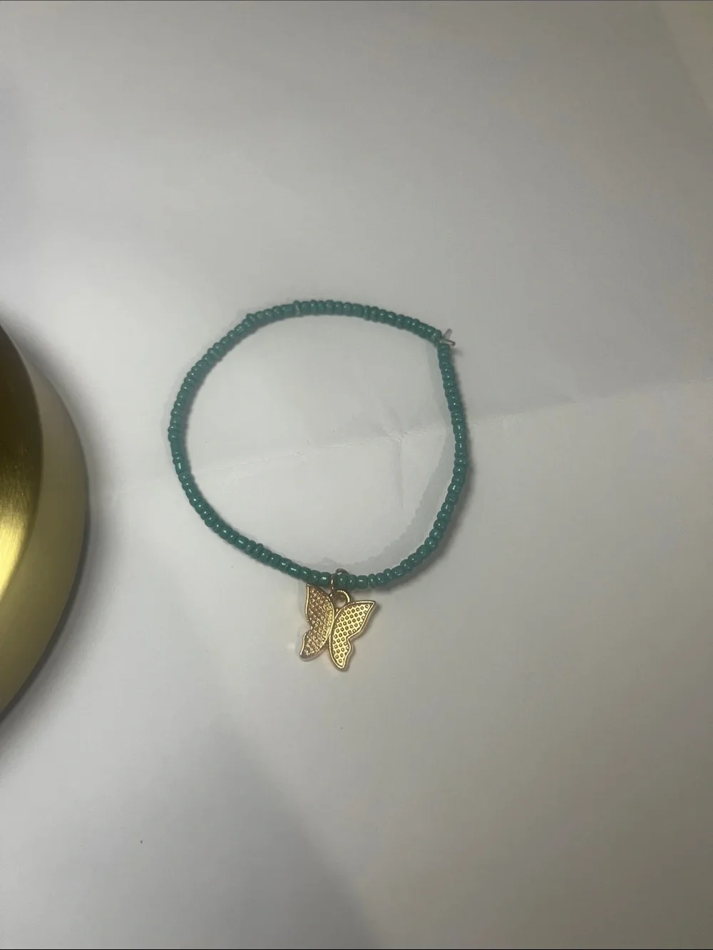 Gold Butterfly Charm Bead Bracelet in Teal